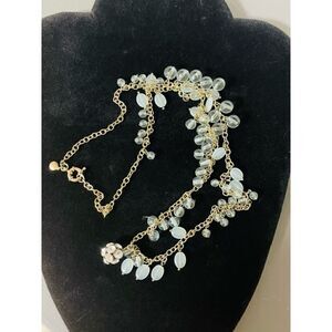 J Crew 34” Long Chain Necklace With Round Aqua Color Glass Bubble Beads